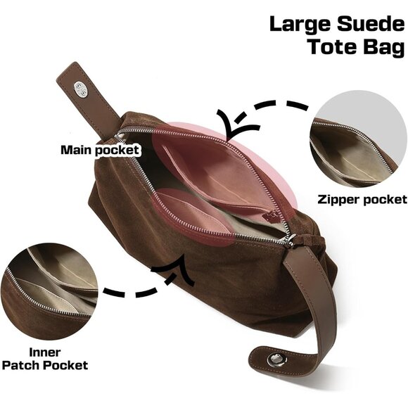 Vintage Slouchy Suede Hobo Bag with Adjustable Strap - Chic Everyday Essential - Picture 5 of 7